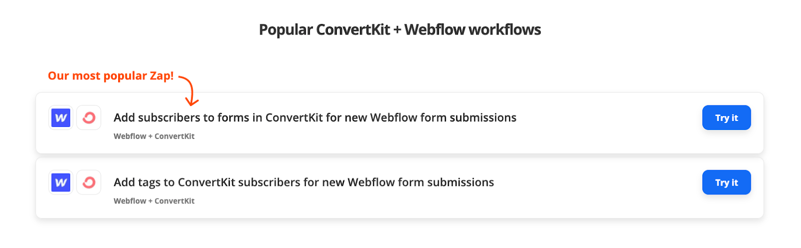 Popular ConvertKit & Webflow integrations