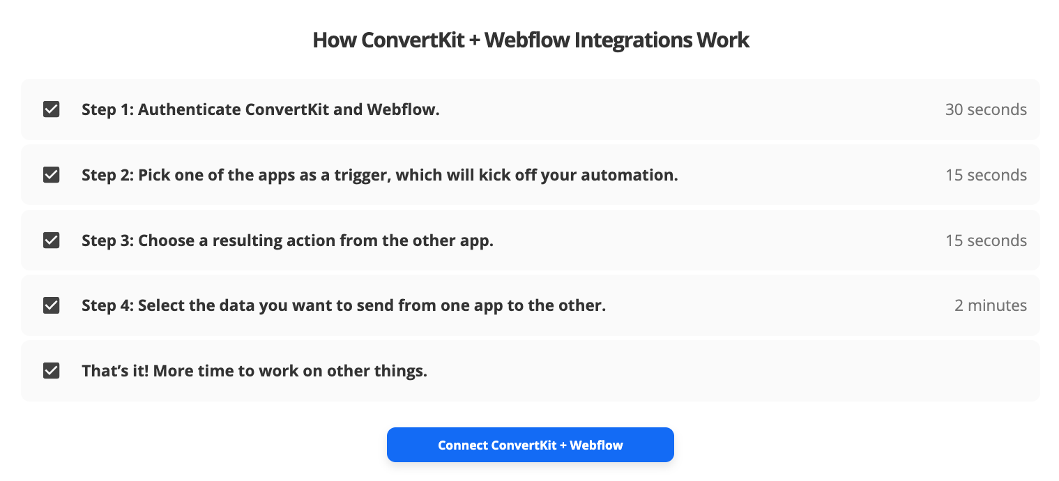 ConvertKit & Webflow integrations
