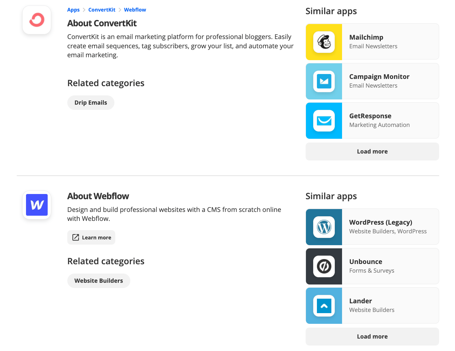 ConvertKit & Webflow descriptions
